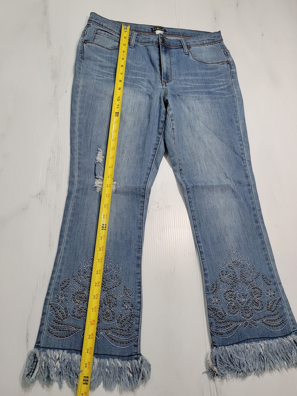 VENUS Embroidered Studded Fringe Flare Jeans 12